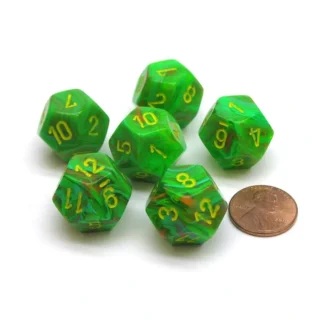Vortex 18mm 12 Sided D12 Chessex Dice, 6 Pieces - Slime with Yellow - Your Source for Gaming Essentials Flash Sale