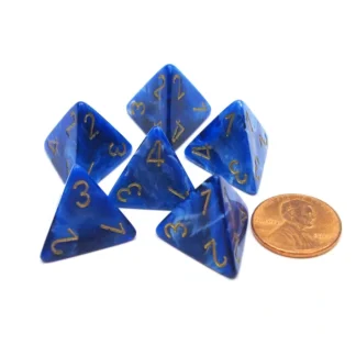 Vortex 18mm 4 Sided D4 Chessex Dice, 6 Pieces - Blue with Gold - Your Source for Gaming Essentials Shop