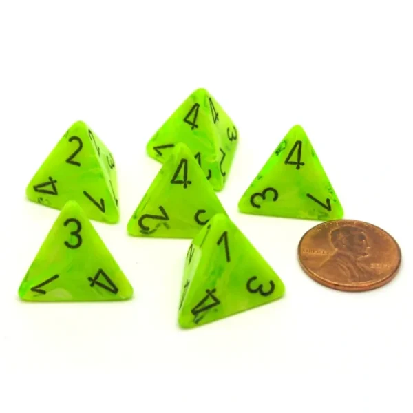 Vortex 18mm 4 Sided D4 Chessex Dice, 6 Pieces - Bright Green with Black - Your Source for Gaming Essentials Best Sale