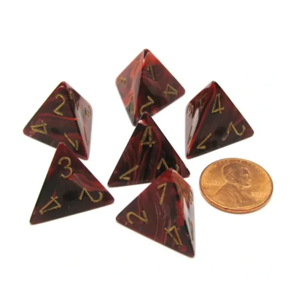 Vortex 18mm 4 Sided D4 Chessex Dice, 6 Pieces - Burgundy with Gold - Your Source for Gaming Essentials Clearance