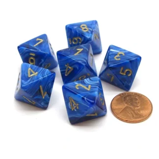 Vortex 15mm 8 Sided D8 Chessex Dice, 6 Pieces - Blue with Gold - Your Source for Gaming Essentials Discount