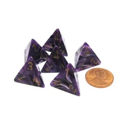 Vortex 18mm 4 Sided D4 Chessex Dice, 6 Pieces - Purple with Gold - Your Source for Gaming Essentials Sale