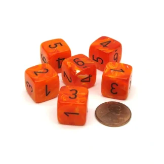 Vortex 15mm 6 Sided D6 Chessex Dice, 6 Pieces - Orange with Black Numbers - Your Source for Gaming Essentials Online
