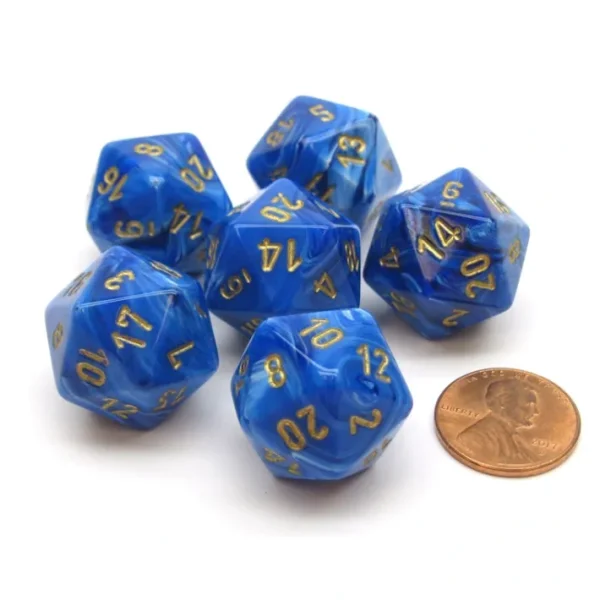 Vortex 20mm 20 Sided D20 Chessex Dice, 6 Pieces - Blue with Gold Numbers - Your Source for Gaming Essentials Fashion