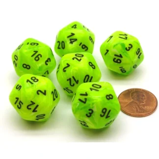 Vortex 20mm 20 Sided D20 Chessex Dice, 6 Pieces - Bright Green with Black - Your Source for Gaming Essentials Best