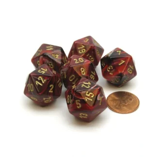 Vortex 20mm 20 Sided D20 Chessex Dice, 6 Pieces - Burgundy with Gold Numbers - Your Source for Gaming Essentials Discount
