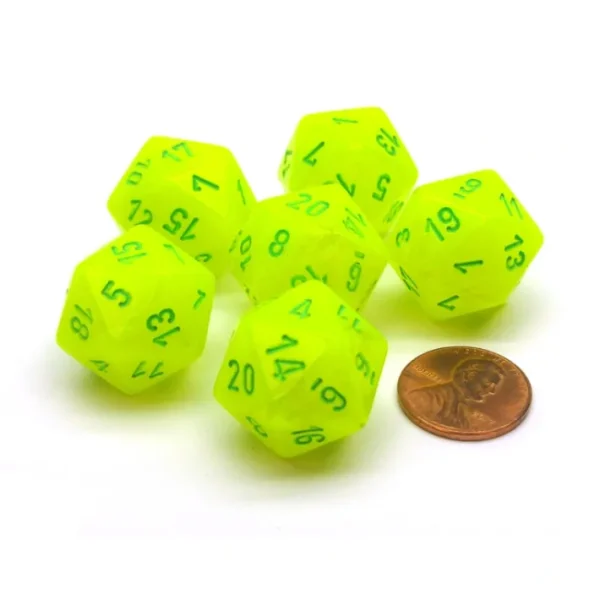 Vortex 20mm 20 Sided D20 Chessex Dice, 6 Pieces - Electric Yellow with Green - Your Source for Gaming Essentials Cheap