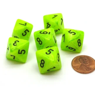 Vortex 15mm 8 Sided D8 Chessex Dice, 6 Pieces - Bright Green with Black - Your Source for Gaming Essentials Cheap