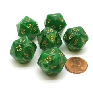 Vortex 20mm 20 Sided D20 Chessex Dice, 6 Pieces - Green with Gold Numbers - Your Source for Gaming Essentials Cheap