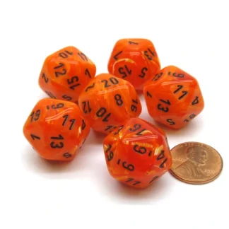 Vortex 20mm 20 Sided D20 Chessex Dice, 6 Pieces - Orange with Black Numbers - Your Source for Gaming Essentials Outlet