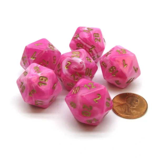 Vortex 20mm 20 Sided D20 Chessex Dice, 6 Pieces - Pink with Gold Numbers - Your Source for Gaming Essentials Best Sale