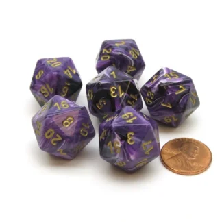 Vortex 20mm 20 Sided D20 Chessex Dice, 6 Pieces - Purple with Gold Numbers - Your Source for Gaming Essentials Fashion