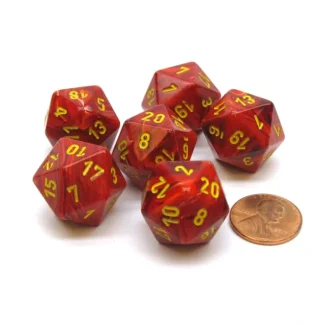 Vortex 20mm 20 Sided D20 Chessex Dice, 6 Pieces - Red with Yellow Numbers - Your Source for Gaming Essentials Store