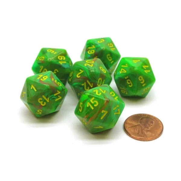 Vortex 20mm 20 Sided D20 Chessex Dice, 6 Pieces - Slime with Yellow Numbers - Your Source for Gaming Essentials Best Sale