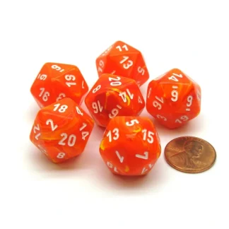 Vortex 20mm 20 Sided D20 Chessex Dice, 6 Pieces - Solar with White Numbers - Your Source for Gaming Essentials Store