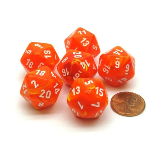 Vortex 20mm 20 Sided D20 Chessex Dice, 6 Pieces - Solar with White Numbers - Your Source for Gaming Essentials Store