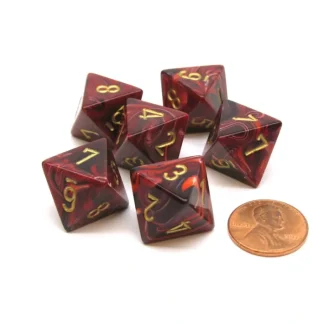 Vortex 15mm 8 Sided D8 Chessex Dice, 6 Pieces - Burgundy with Gold - Your Source for Gaming Essentials Best