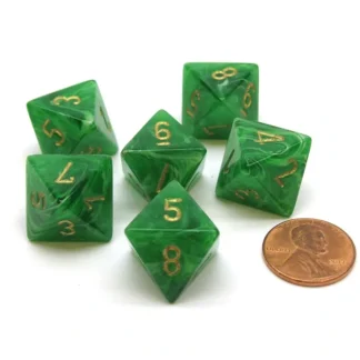 Vortex 15mm 8 Sided D8 Chessex Dice, 6 Pieces - Green with Gold - Your Source for Gaming Essentials Flash Sale