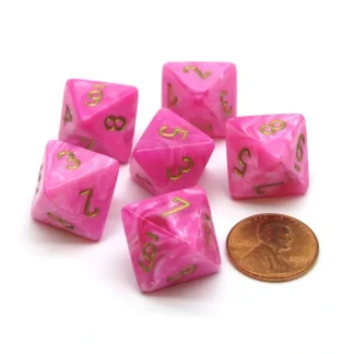 Vortex 15mm 8 Sided D8 Chessex Dice, 6 Pieces - Pink with Gold - Your Source for Gaming Essentials Best