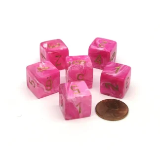 Vortex 15mm 6 Sided D6 Polyhedral Dice, 6 Pieces - Pink with Gold Numbers - Your Source for Gaming Essentials Outlet