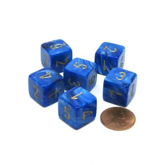 Vortex 15mm 6 Sided D6 Polyhedral Dice, 6 Pieces - Blue with Gold Numbers - Your Source for Gaming Essentials Hot
