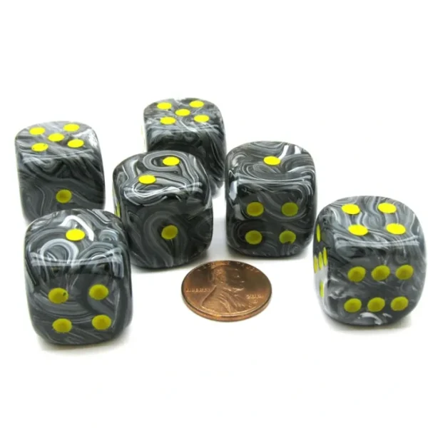 Vortex 20mm Big D6 Chessex Dice, 6 Pieces - Black with Yellow Pips - Your Source for Gaming Essentials Store