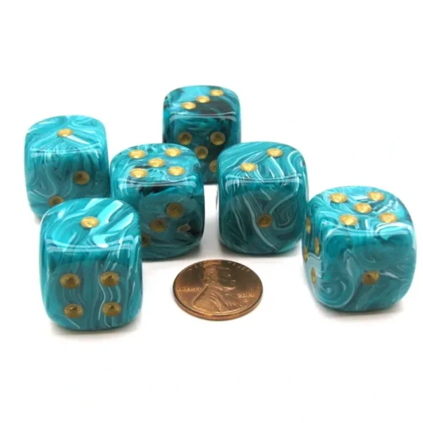 Vortex 20mm Big D6 Chessex Dice, 6 Pieces - Teal with Gold Pips - Your Source for Gaming Essentials Cheap