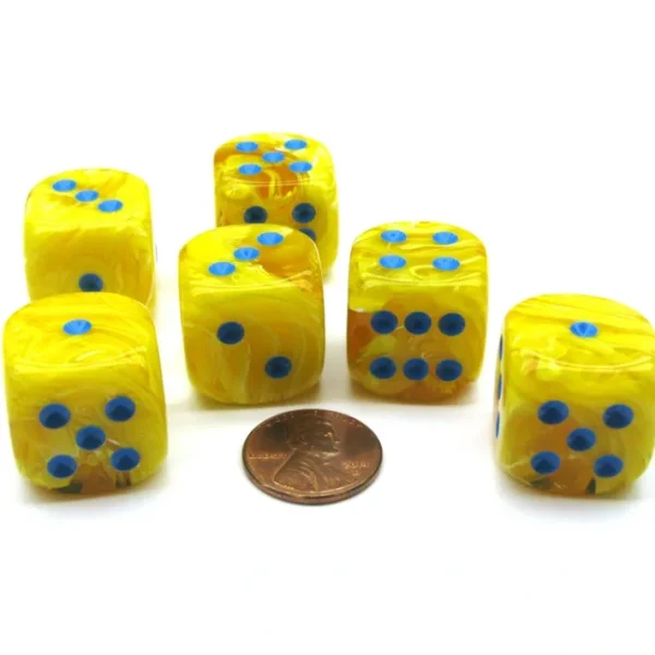 Vortex 20mm Big D6 Chessex Dice, 6 Pieces - Yellow with Blue Pips - Your Source for Gaming Essentials Fashion