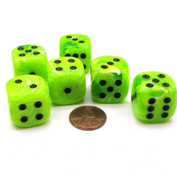 Vortex 20mm Big D6 Chessex Dice, 6 Pieces - Bright Green with Black Pips - Your Source for Gaming Essentials Fashion