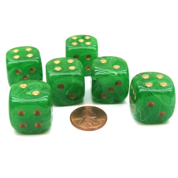 Vortex 20mm Big D6 Chessex Dice, 6 Pieces - Green with Gold Pips - Your Source for Gaming Essentials Hot