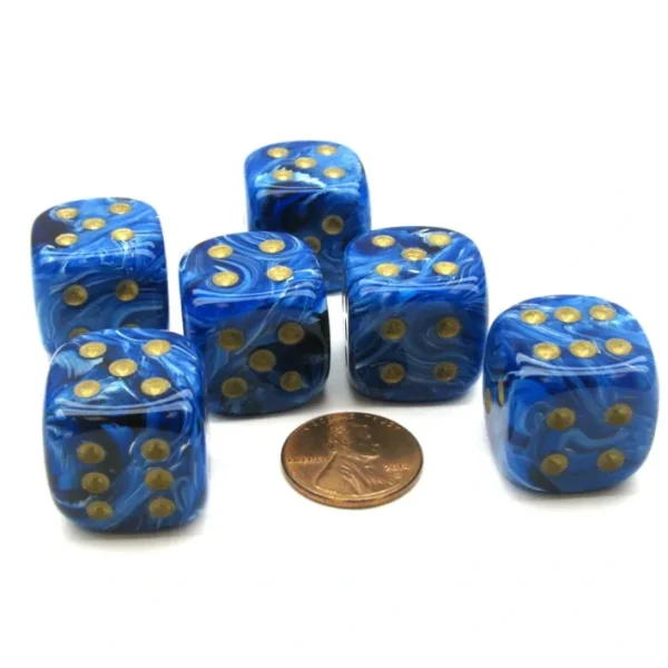 Vortex 20mm Big D6 Chessex Dice, 6 Pieces - Blue with Gold Pips - Your Source for Gaming Essentials Cheap