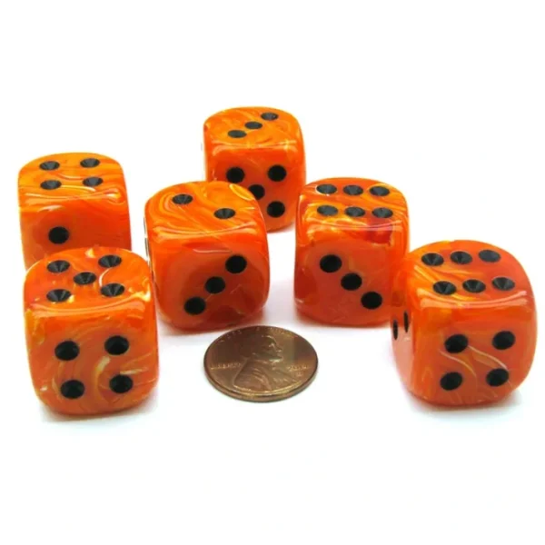 Vortex 20mm Big D6 Chessex Dice, 6 Pieces - Orange with Black Pips - Your Source for Gaming Essentials Sale