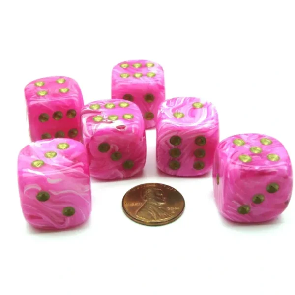 Vortex 20mm Big D6 Chessex Dice, 6 Pieces - Pink with Gold Pips - Your Source for Gaming Essentials Cheap