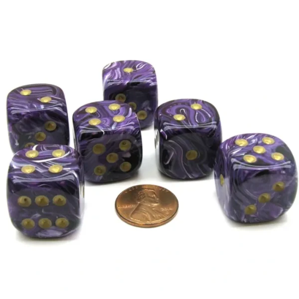 Vortex 20mm Big D6 Chessex Dice, 6 Pieces - Purple with Gold Pips - Your Source for Gaming Essentials Best