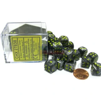 Vortex 12mm D6 Chessex Dice Block (36 Dice) - Black with Yellow Pips - Your Source for Gaming Essentials New