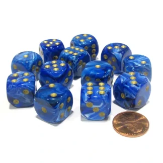 Vortex 16mm D6 Chessex Dice Block (12 Dice) - Blue with Gold Pips - Your Source for Gaming Essentials Hot