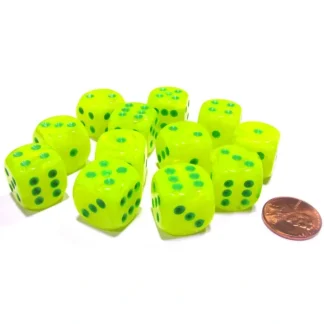 Vortex 16mm D6 Chessex Dice Block (12 Dice) - Bright Electric Yellow with Green - Your Source for Gaming Essentials Best