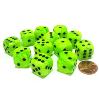 Vortex 16mm D6 Chessex Dice Block (12 Dice) - Bright Green with Black Pips - Your Source for Gaming Essentials Sale