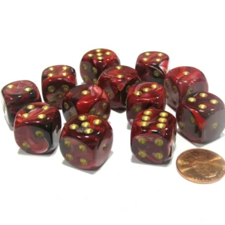 Vortex 16mm D6 Chessex Dice Block (12 Dice) - Burgundy with Gold Pips - Your Source for Gaming Essentials Clearance