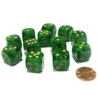 Vortex 16mm D6 Chessex Dice Block (12 Dice) - Green with Gold Pips - Your Source for Gaming Essentials Discount