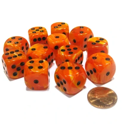 Vortex 16mm D6 Chessex Dice Block (12 Dice) - Orange with Black Pips - Your Source for Gaming Essentials Sale