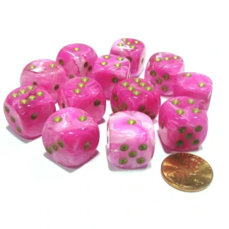 Vortex 16mm D6 Chessex Dice Block (12 Dice) - Pink with Gold Pips - Your Source for Gaming Essentials Cheap