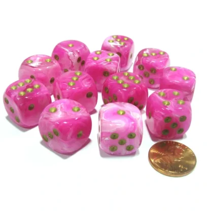 Vortex 16mm D6 Chessex Dice Block (12 Dice) - Pink with Gold Pips - Your Source for Gaming Essentials Cheap