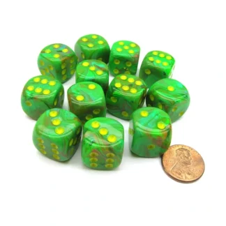 Vortex 16mm D6 Chessex Dice Block (12 Dice) - Slime with Yellow Numbers - Your Source for Gaming Essentials Best Sale
