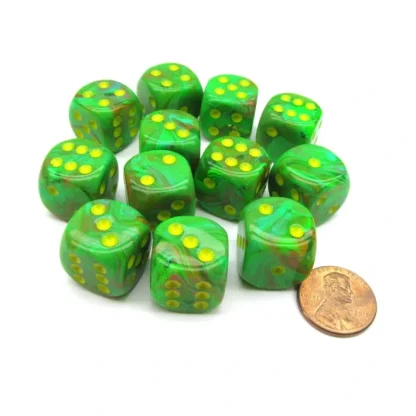 Vortex 16mm D6 Chessex Dice Block (12 Dice) - Slime with Yellow Numbers - Your Source for Gaming Essentials Best Sale