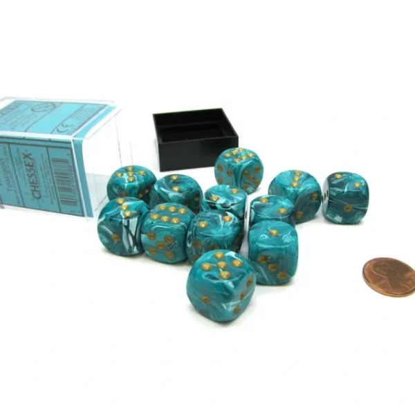 Vortex 16mm D6 Chessex Dice Block (12 Dice) - Teal with Gold Pips - Your Source for Gaming Essentials Online
