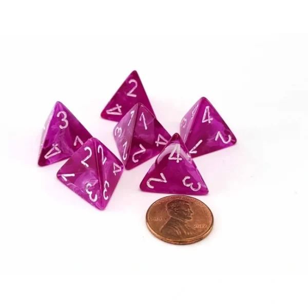 Vortex 18mm D4 Chessex Dice, 6 Pieces - Violet with White Numbers - Your Source for Gaming Essentials Online