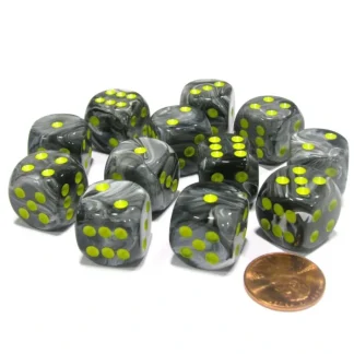 Vortex 16mm D6 Chessex Dice Block (12 Dice) - Black with Yellow Pips - Your Source for Gaming Essentials Cheap