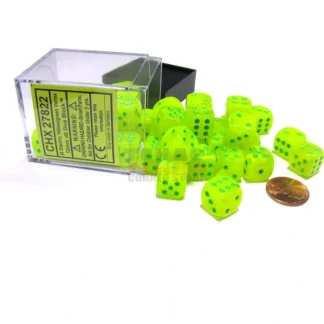 Vortex 12mm D6 Chessex Dice Block (36 Dice) - Electric Yellow with Green Pips - Your Source for Gaming Essentials Store
