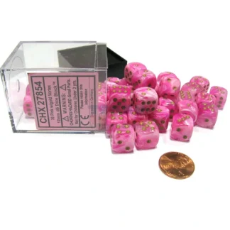 Vortex 12mm D6 Chessex Dice Block (36 Dice) - Pink with Gold Pips - Your Source for Gaming Essentials Cheap